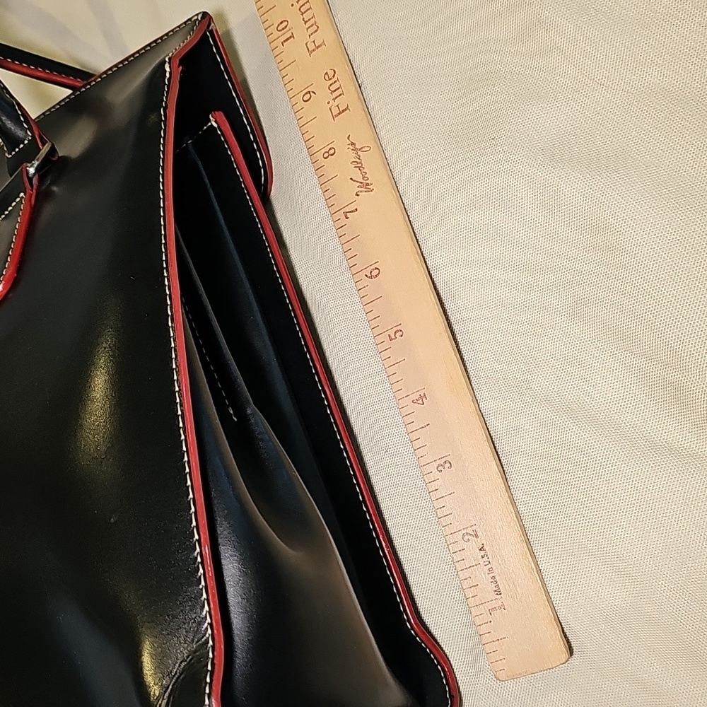 Lodis Black Leather Tote Bag With Red Edge Trim - Picture 6 of 11
